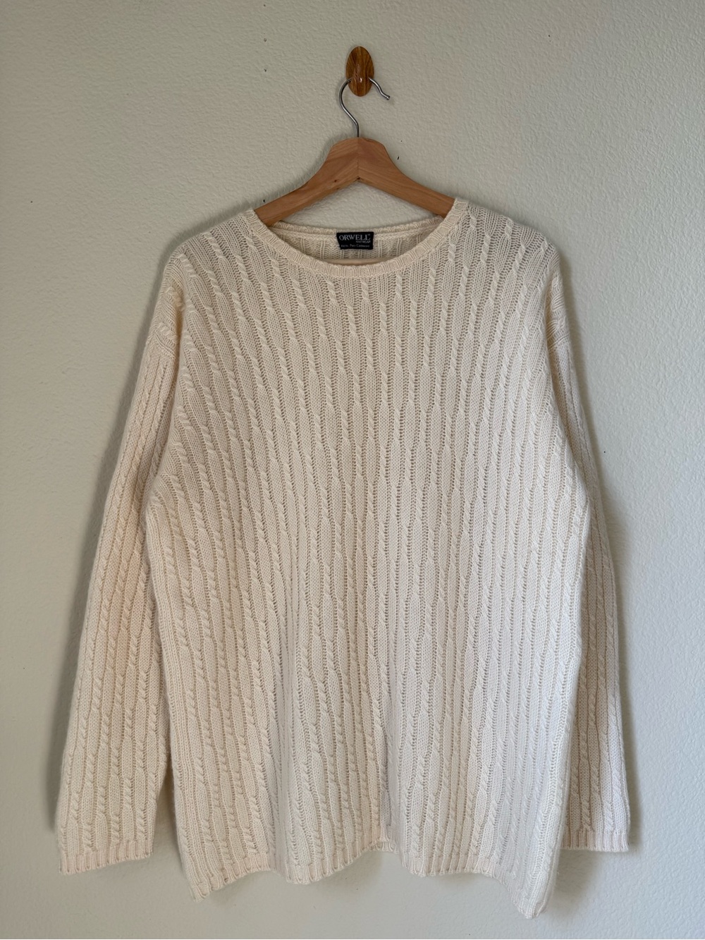 ORWELL Vintage 100% Pure Cashmere Cable Knit Sweater Ivory Women’s M Italy